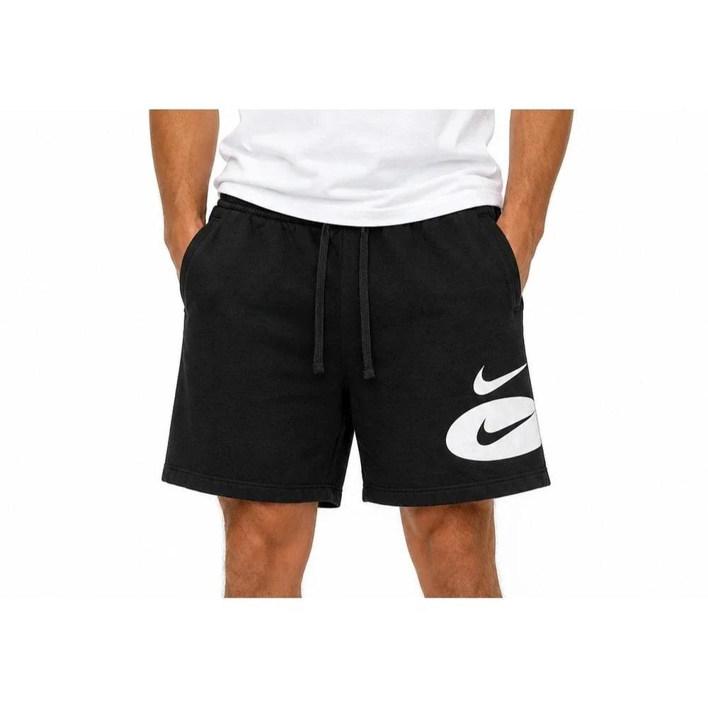Nike Sportswear Club Fleece Black Sweat Shorts Big Swoosh Logo Men's Size (M)